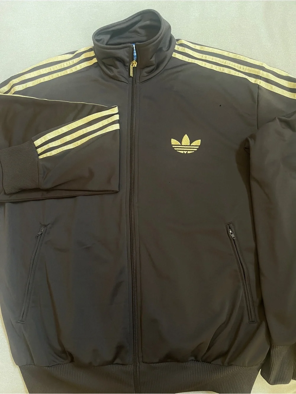 adidas Originals Brown Track Jacket with Gold Stripes